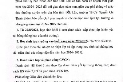 Thông báo về thời gian tựu trường và Khai giảng năm học 2024-2025